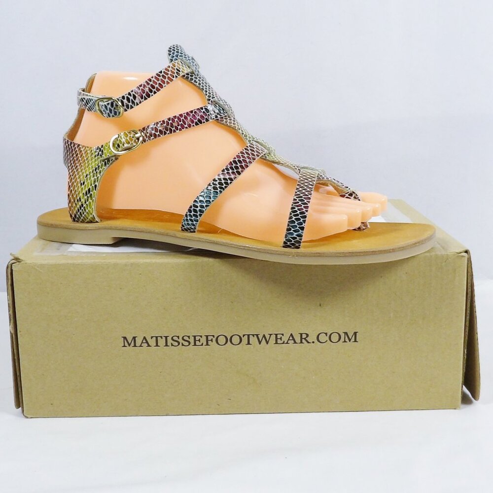 Coconuts by Matisse Stardust Multi Color Snake Print Low Gladiator Sandals NIB - Picture 3 of 13